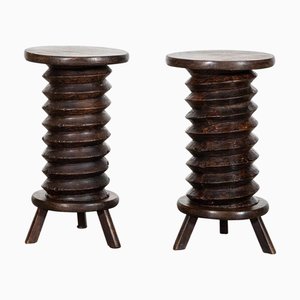French Elm Corkscrew Side Tables, 1900, Set of 2