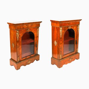 Antique Victorian Walnut Marquetry Cabinets, 1800s, Set of 2