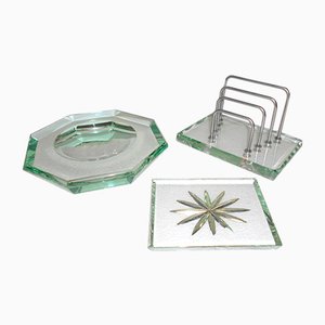 Set da scrivania in cristallo di Fontana Arte, anni '30, set di 3
