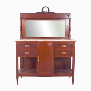 Vintage English Sideboard with Marble Top and Mirror, 1920s