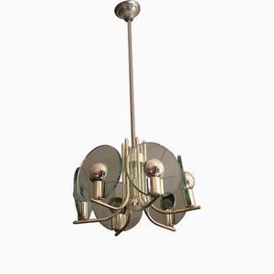 Versilberter Kronleuchter mit Sechs geschliffenen Glasscheiben, 1960er