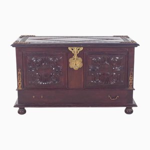 antique Portuguese Carved Wooden Chest, 1890s