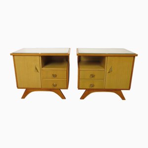 Vintage Nachttische mit Schubladen & Glasplatte, 1950er, 2er Set