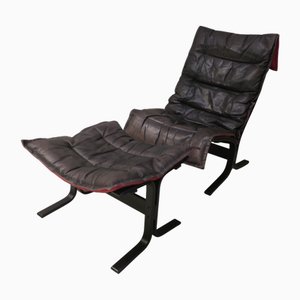 Mid-Century Modern Leather Siesta Chair with Ottoman by Ingmar Relling, Set of 2