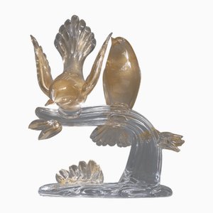Italian Hand-Blown Murano Glass and 24 Karat Gold Bird Sculpture by Elio Raffaeli, 1970s