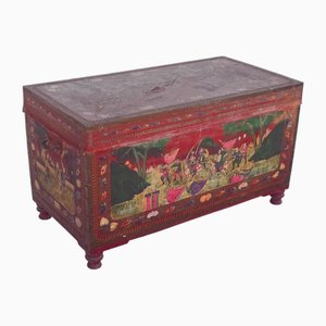 Large Antique Red Painted Chest with Figures