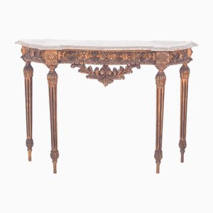 Portuguese Gilded Carving Side Table with Marble Top, 1920s