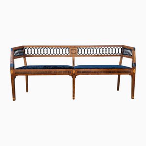 Panca in stile neoclassico in noce con intarsi in acero