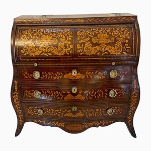 Antique Mahogany Floral Marquetry Inlaid Cylinder Bureau, 1780s