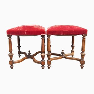 Louis XVI Style Ottomans in Red Velvet, Set of 2