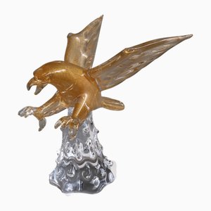 Mid-Century Italian Murano Glass Eagle Sculpture with Gold Leaf by Arnaldo Zanella, 1970s