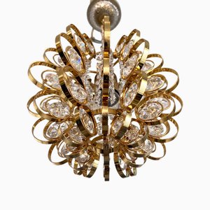 Brass and Crystal Hanging Light attributed to Palwa, 1960s