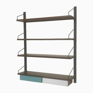 Vintage Wall-Mounted Bookcase with Shelves and Drawers, 1960s