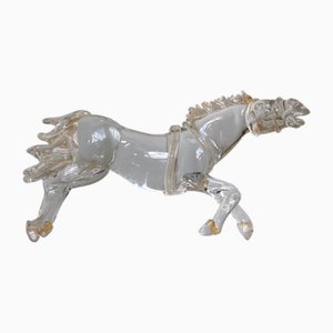 Mid-Century Italian Murano Glass Horse Sculpture with 24 Karat Gold by Arnaldo Zanella, 1970s