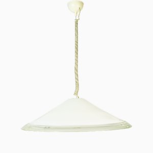 Clear & White Murano Glass Melania Pendant Lamp by Renato Toso for Leucos, 1970s