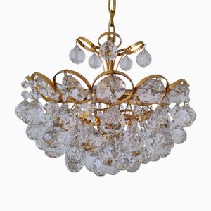 Lustre en Laiton Doré et Verre Cristal par Palwa, Allemagne, 1970s