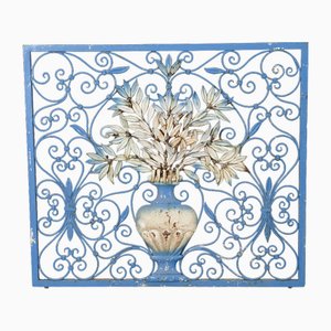 20th Century Light Blue Iron Fireplace Cover or Spark Guard