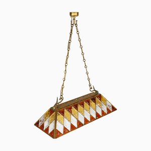 Midcentury Modern Italian Pendant in Wrought Iron and Hammered Glass from Longobard, 1970s