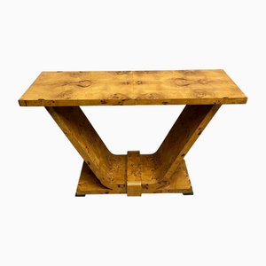Vintage Art Deco French Burr Walnut Console Table