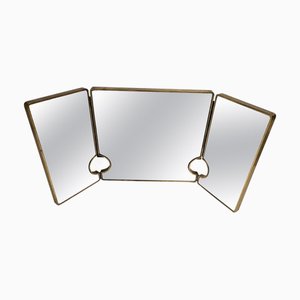 Large Mid-Century Modern Italian Brass Triple Mirror, 1950s