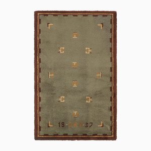 Vintage Swedish Light Green Rya Rug with Geometric Pattern