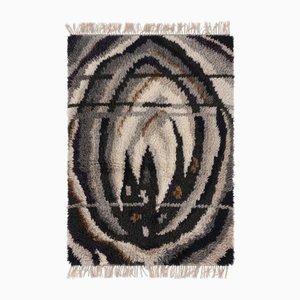 Vintage Swedish Gray Rya Rug with Geometric Patterns