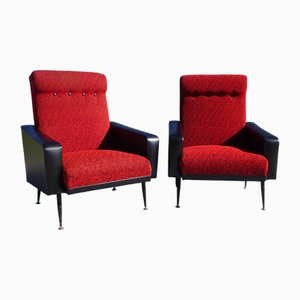 Vintage Stühle in Rot & Schwarz mit Kompassfüßen, 1970er, 2er Set