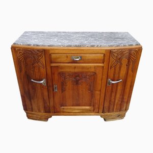 Buffet Art Déco en Noyer et Marbre Gris, 1930s