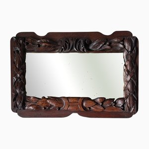Espejo antiguo de madera tallada a mano, década de 1800