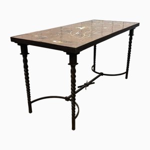 Wrought Iron Console Table with Tiled Earthenware Top and Seabed Decoration, 1950s