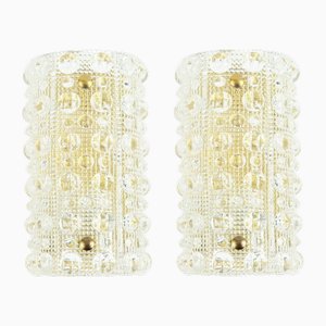 Mid-Century Scandinavian Glass and Brass Wall Lights by Carl Fagerlund for Orrefors, Sweden, 1960s, Set of 2