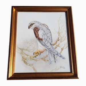 Pannello dipinto a mano con falco grigio su ceramica