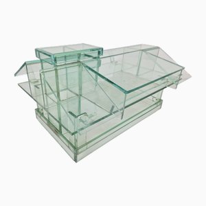 Maqueta arquitectónica modernista vintage de una casa de vidrio, años 70