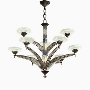 Lampadario Art Déco vintage in bronzo, Francia, anni '30