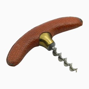 Modell 3438 Korkenzieher mit braunem Ledergriff und Verkaufsbox von Carl Auböck für Werkstätte Carl Auböck, 1940er