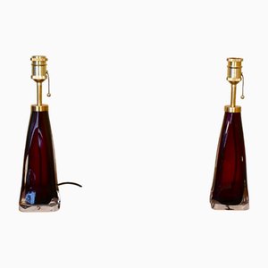 Large Swedish Ruby Red Art Glass Table Lamps by Carl Fagerlund for Orrefors, 1950s, Set of 2