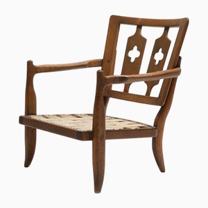 Oak José Armchair from Guillerme & Chambron, 1950s