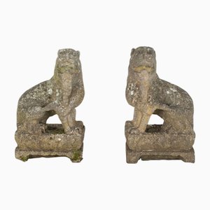 Chinesische Geschnitzte Steinlöwen, 19. Jh., 2er Set