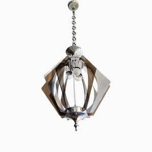Mid-Century Modern Smoked Acrylic Glass and Chromed Hanging Lamp, 1980s