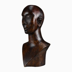 Busto modernista intagliato, metà del XX secolo, in legno