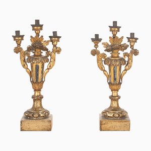 Antike italienische Kerzenhalter aus Vergoldetem Holz, 1780, 2er Set