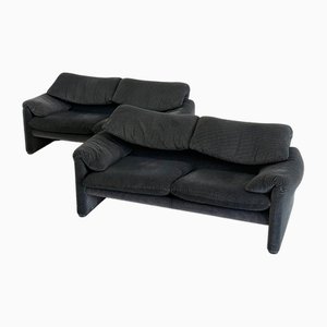 Maralunga 2-Seater Black-Grey Sofa by Vico Magistretti for Cassina, 1970s