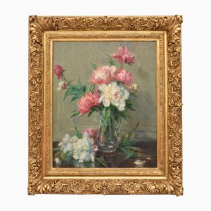 Paul André Jean Eschbach, Peonie, Olio su tela, Inizio XIX secolo, Con cornice