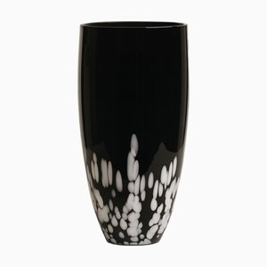 Large Black and White Blown Glass Vase by Jozefina Krosno, 1970s