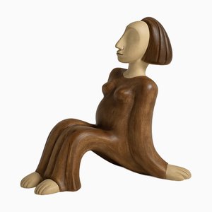 Modernist Stoneware Sculpture of a Seated Maternity Figure, 1986