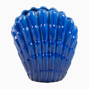 Swedish Modern Blue Glazed Ceramic Shell Vase by Vicke Lindstrand for Upsala Ekeby, 1940s