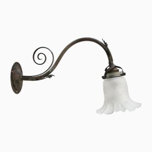 Art Nouveau French Brass & Frosted Glass Wall Lamp