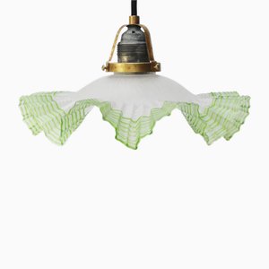 Grüne französische Jugendstil Hängelampe aus Milchglas, 1920er