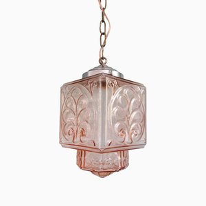 Art Deco Pale Pink Glass Pendant Light, 1930s