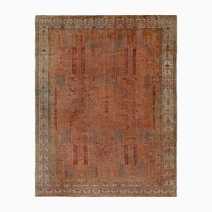 Antiker Terrakotta Oushak Teppich mit Blumenmuster